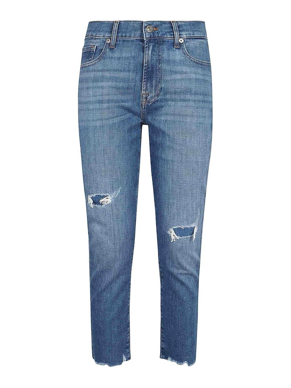 7 For All Mankind| Josephina Distressed Cropped High-Rise Boyfriend Jeans Sz 27